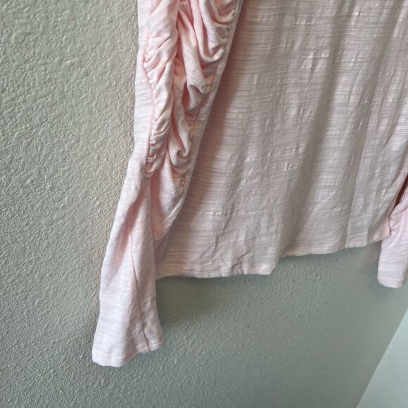 We The Free People Top Size Small Pink Knit Natasha Ruched Ruffle Long Sleeve - Picture 8 of 16
